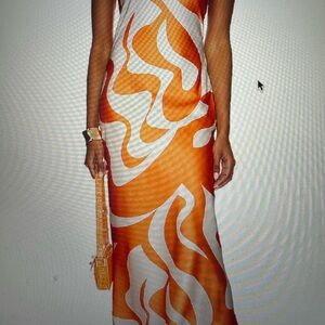 Elegant Orange and White Swirl Maxi Dress